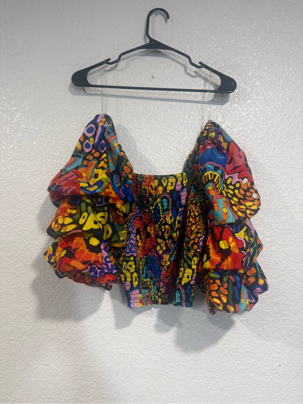 Multicolor Ruffled Puff Sleeve Crop Top